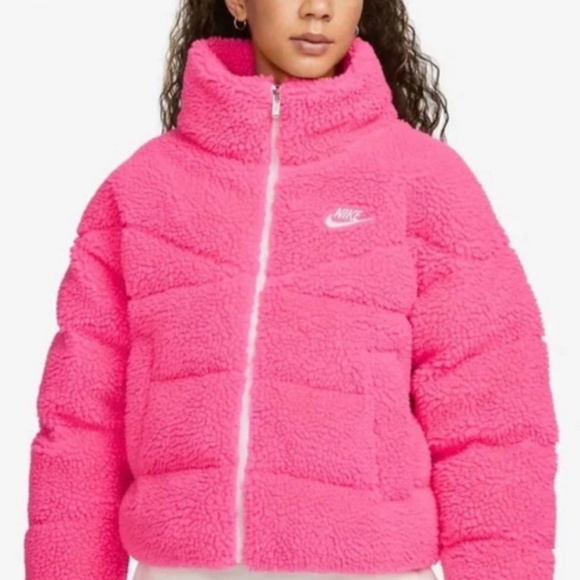 Women's Pink Teddy Bear Sportswear Therma-Fit Synthetic Fill High-Pile Jacket Hy - Picture 1 of 3